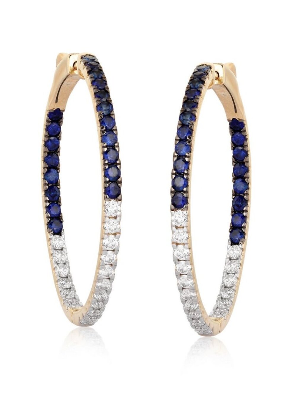 Sapphire Gemstones 14K (or 18k upon request) Yellow Gold Diamond Hoops Earrings